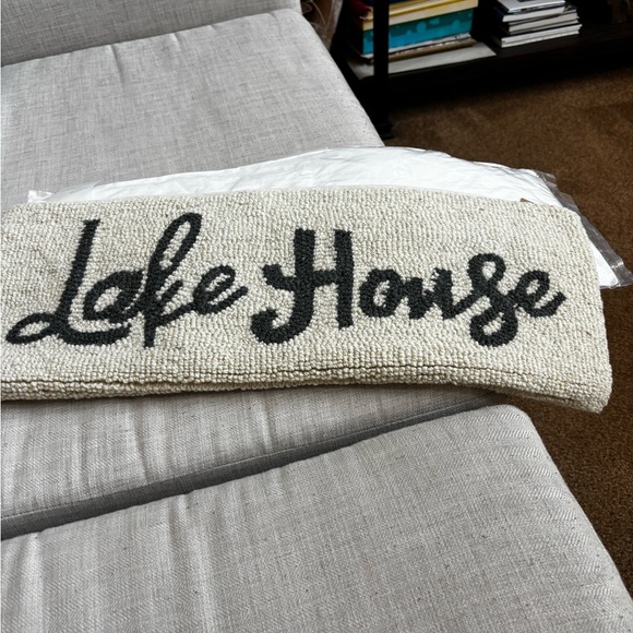 Creative Co-Op Wool and Cotton Lake House Embroidery, Cream Navy Lumbar -Pillow, - Picture 5 of 9